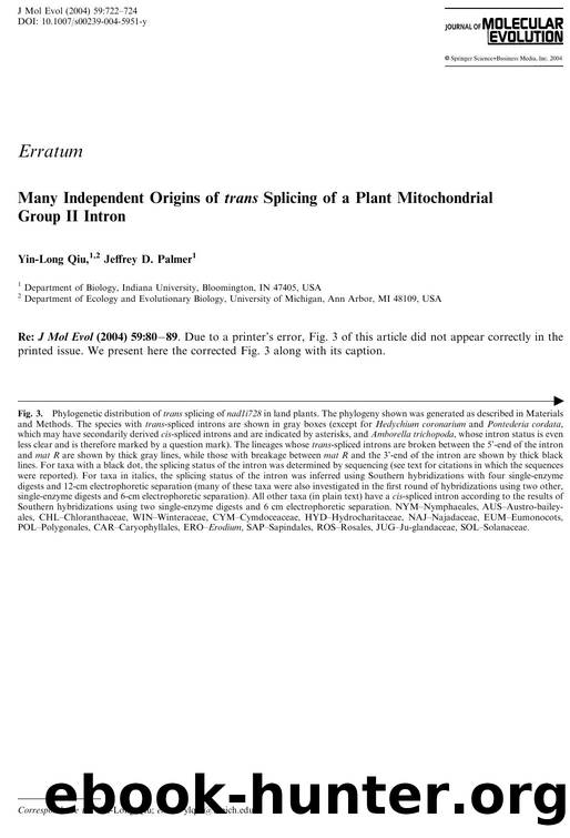 Many Independent Origins of trans Splicing of a Plant Mitochondrial Group II Intron by Qiu Y.-L. et al