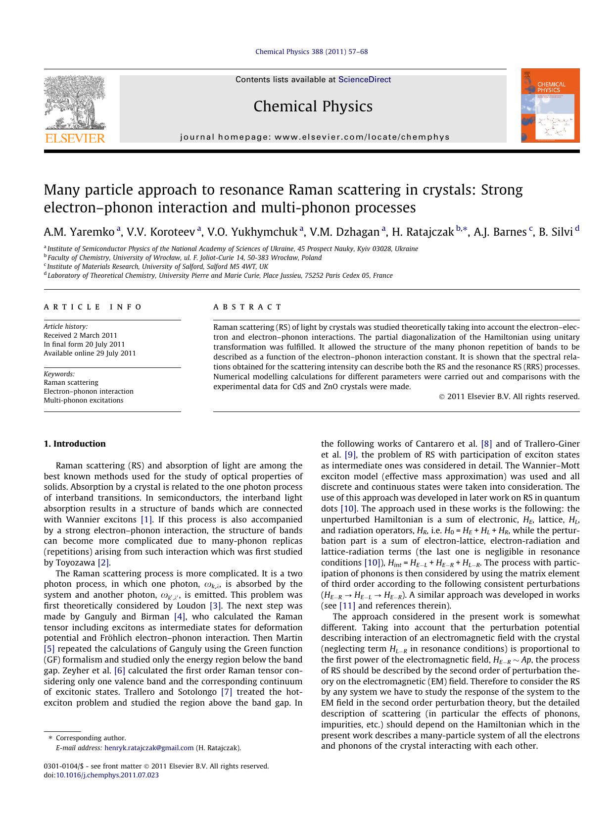 Many particle approach to resonance Raman scattering in crystals: Strong electronÃ¢â¬âphonon interaction and multi-phonon processes by unknow