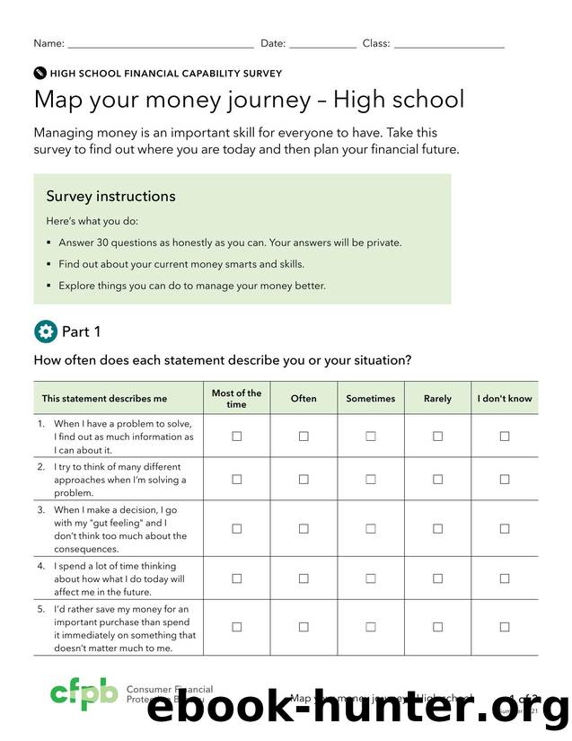 Map your money journey â High school by CFPB. Consumer Financial Protection Bureau