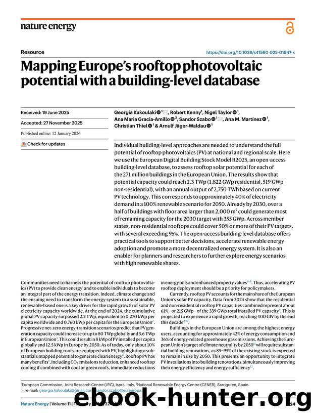 Mapping Europeâs rooftop photovoltaic potential with a building-level database by unknow