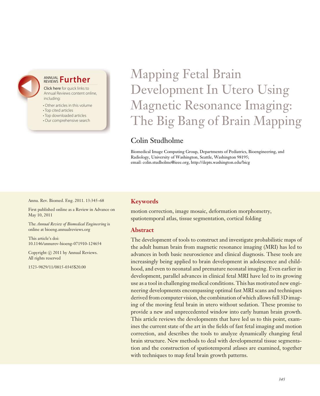 Mapping Fetal Brain Development In Utero Using Magnetic Resonance Imaging: The Big Bang of Brain Mapping by Colin Studholme