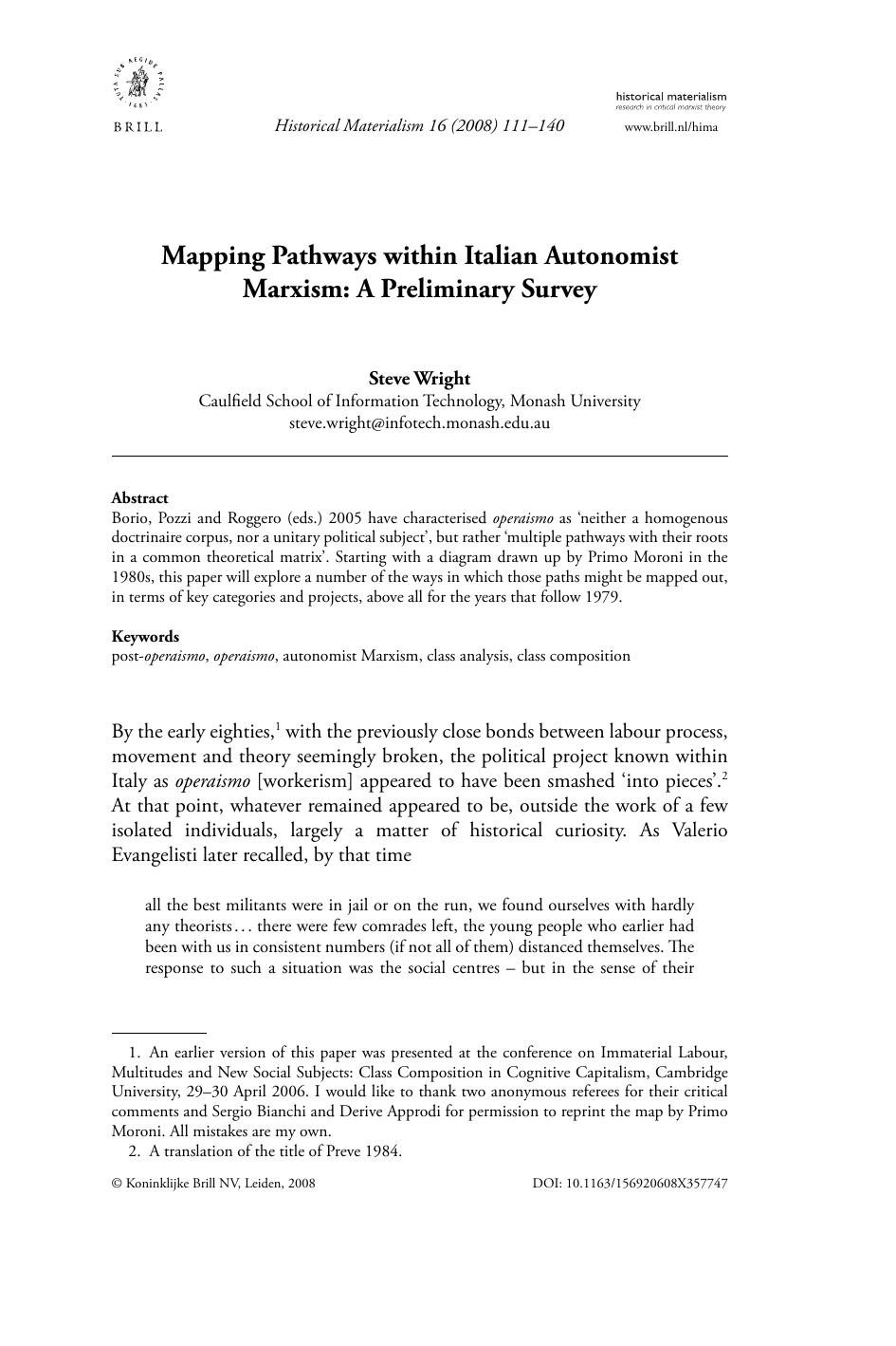 Mapping Pathways within Italian Autonomist Marxism: A Preliminary Survey by Steve Wright
