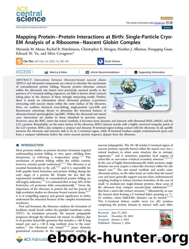 Mapping ProteinâProtein Interactions at Birth: Single-Particle Cryo-EM Analysis of a RibosomeâNascent Globin Complex by unknow