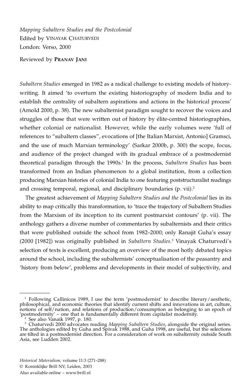 Mapping Subaltern Studies and the Postcolonial Edited by VINAYAK CHATURVEDI by Mapping Subaltern Studies & the Postcolonial Edited by VINAYAK CHATURVEDI