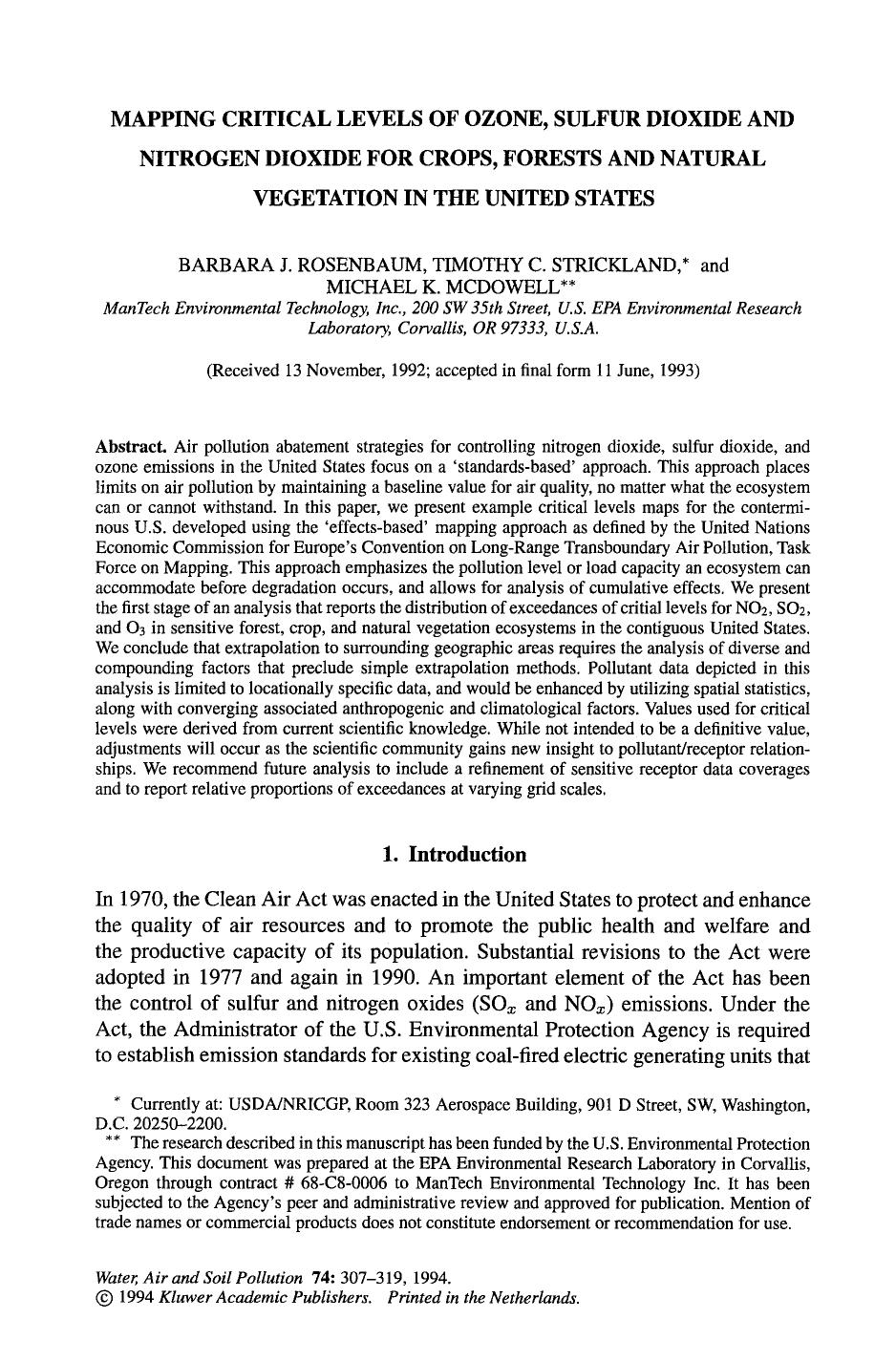 Mapping critical levels of ozone, sulfur dioxide and nitrogen dioxide for crops, forests and natural vegetation in the United States by Unknown