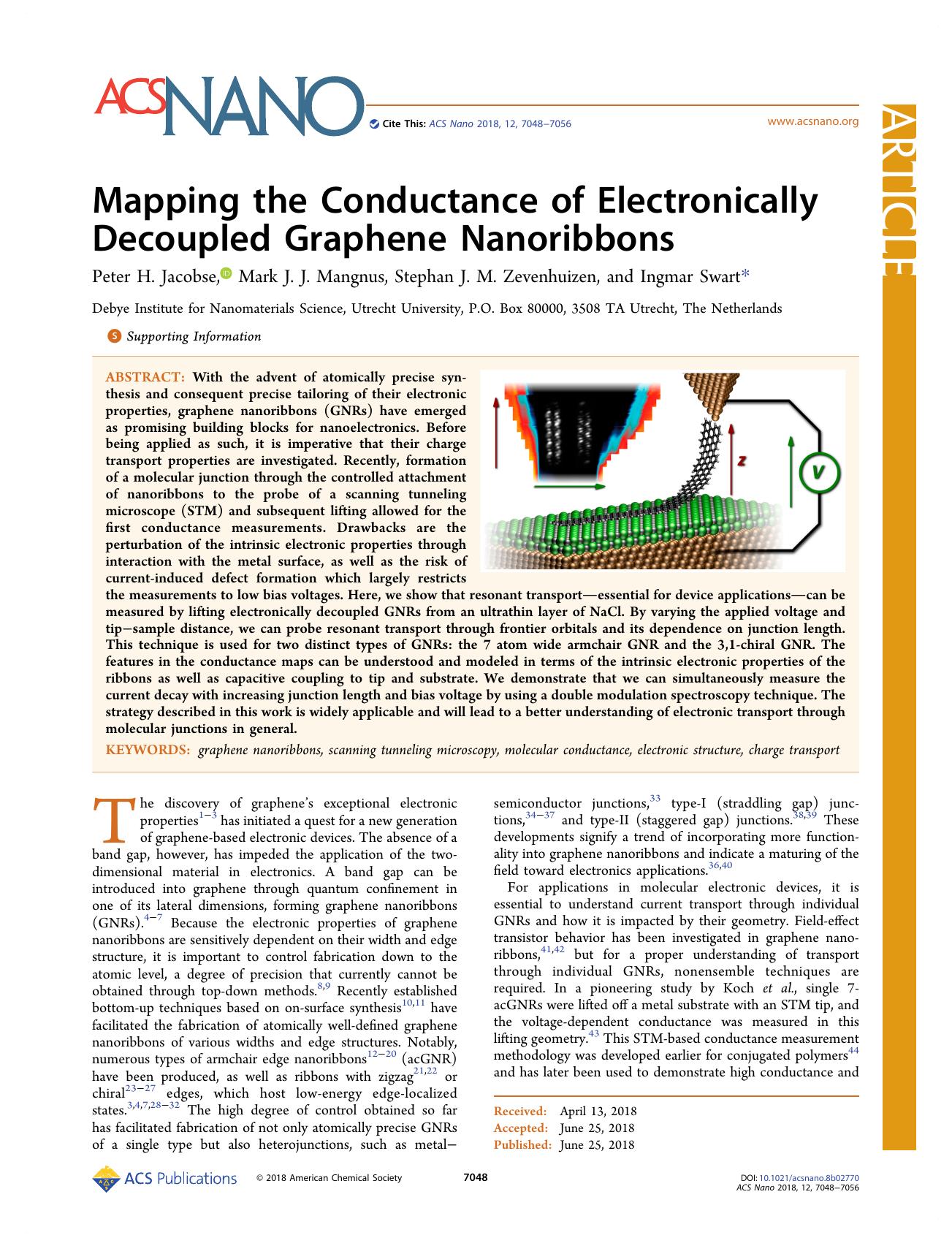 Mapping the Conductance of Electronically Decoupled Graphene Nanoribbons by Peter H. Jacobse Mark J. J. Mangnus Stephan J. M. Zevenhuizen and Ingmar Swart