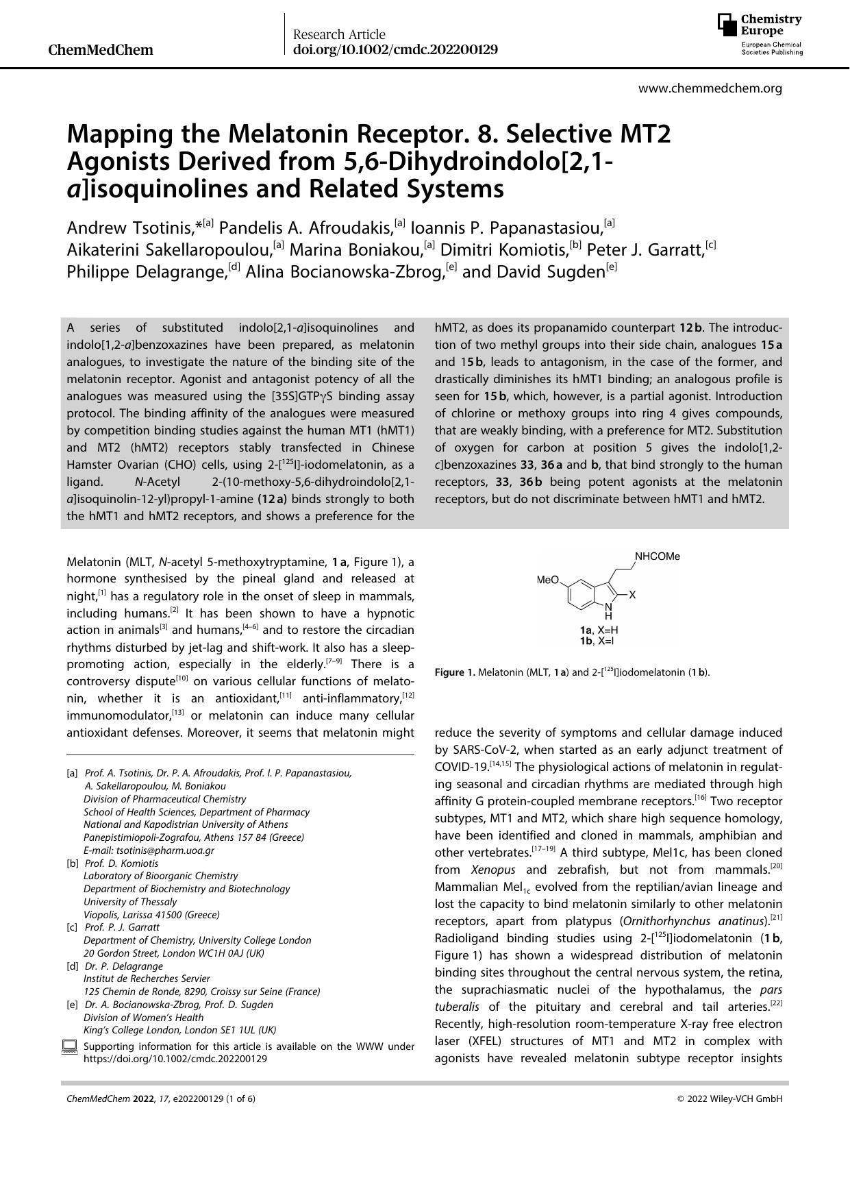 Mapping the Melatonin Receptor. 8. Selective MT2 Agonists Derived from 5,6âDihydroindolo[2,1âa]isoquinolines and Related Systems by Unknown