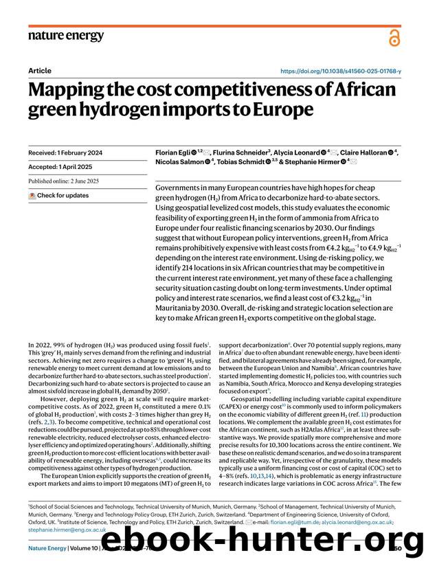 Mapping the cost competitiveness of African green hydrogen imports to Europe by unknow