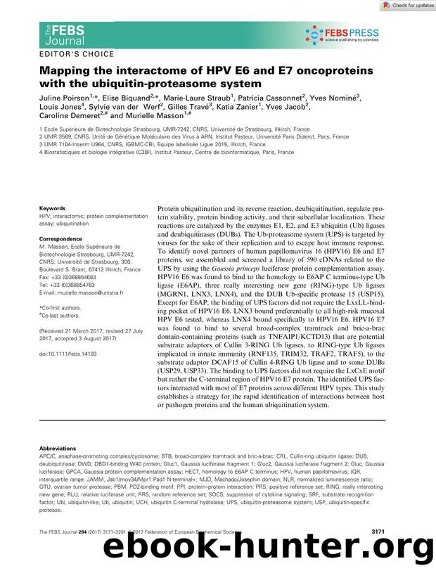 Mapping the interactome of HPV E6 and E7 oncoproteins with the ubiquitinâproteasome system by Unknown