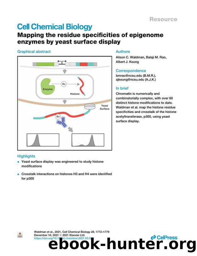 Mapping the residue specificities of epigenome enzymes by yeast surface display by Alison C. Waldman & Balaji M. Rao & Albert J. Keung
