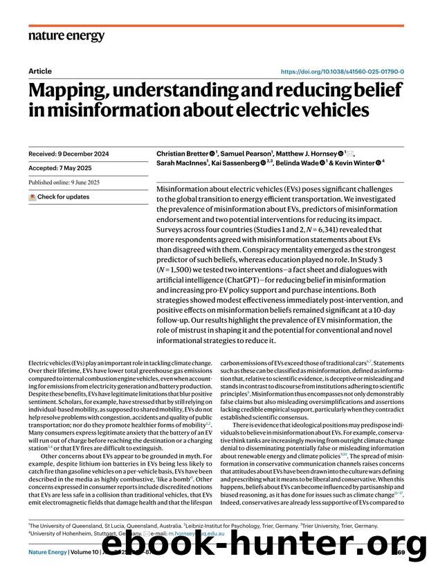 Mapping, understanding and reducing belief in misinformation about electric vehicles by unknow