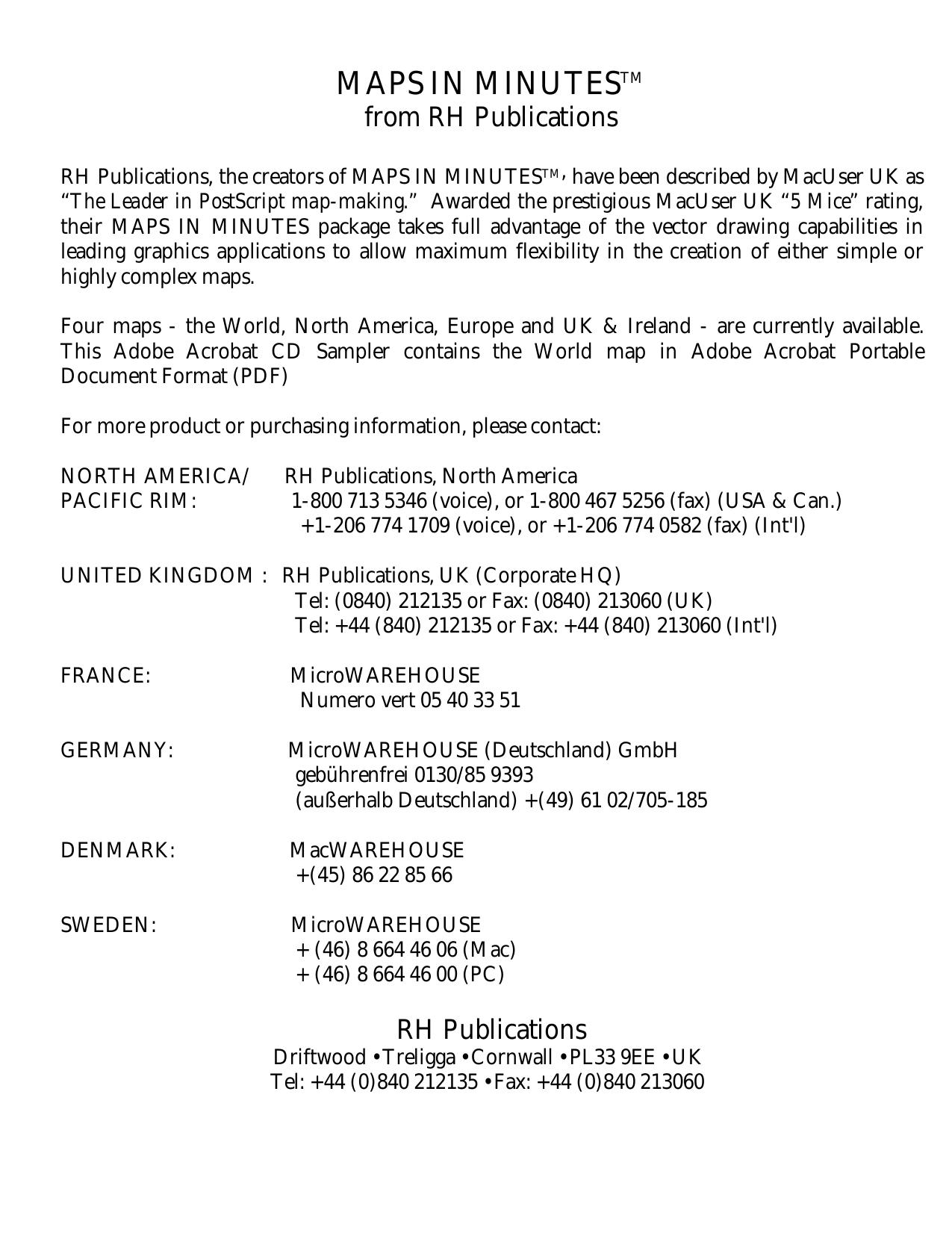 Maps In Minutes World Map by RH Publications