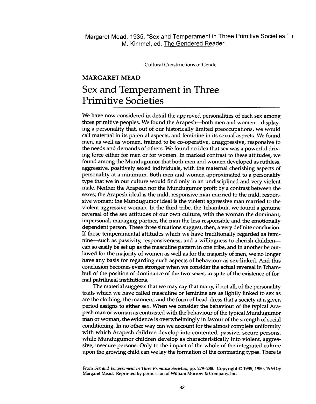 Margaret Mead-Sex and Temperament in Three Primitive Societies by socpara