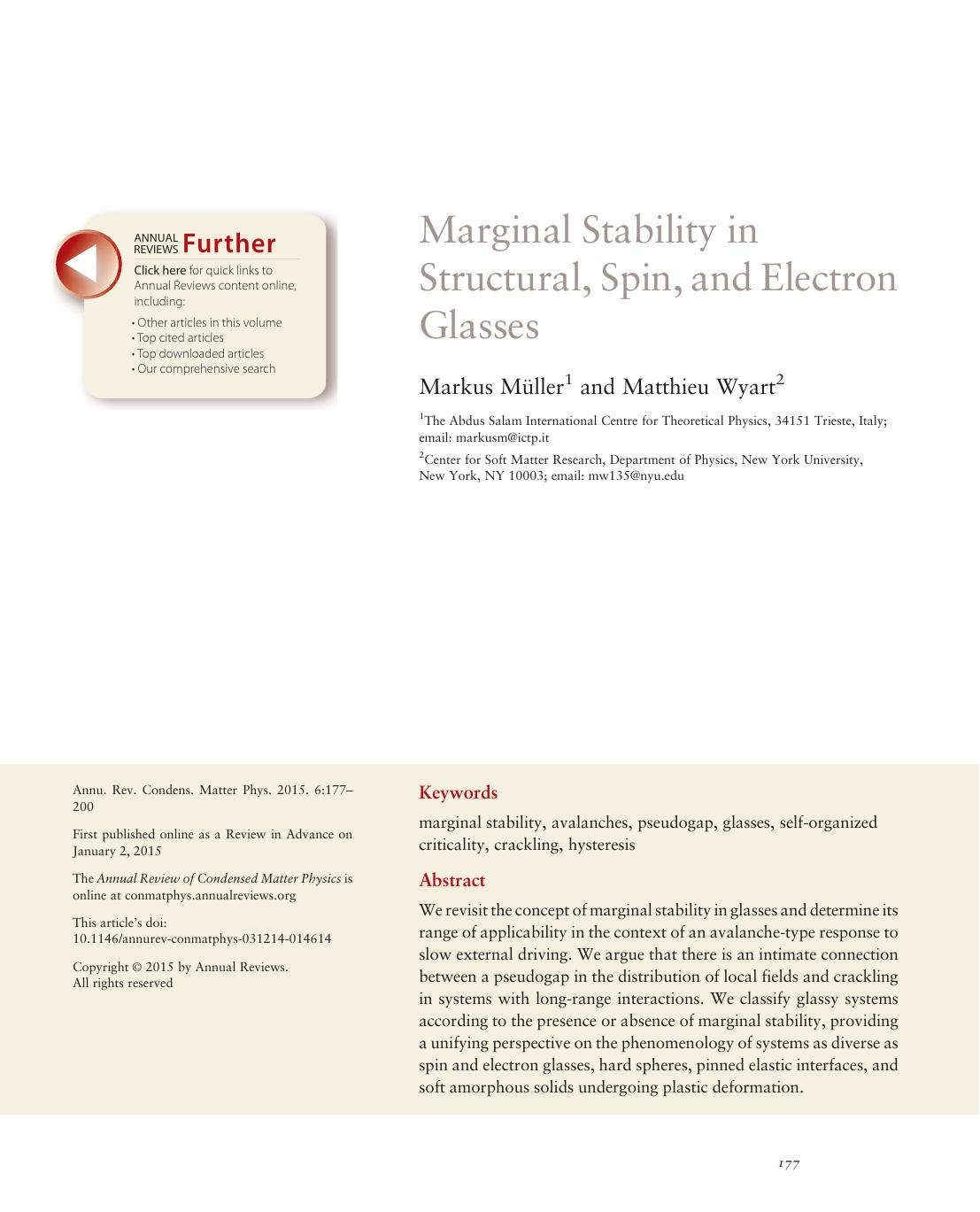 Marginal Stability in Structural, Spin, and Electron Glasses by Markus Müller and Matthieu Wyart