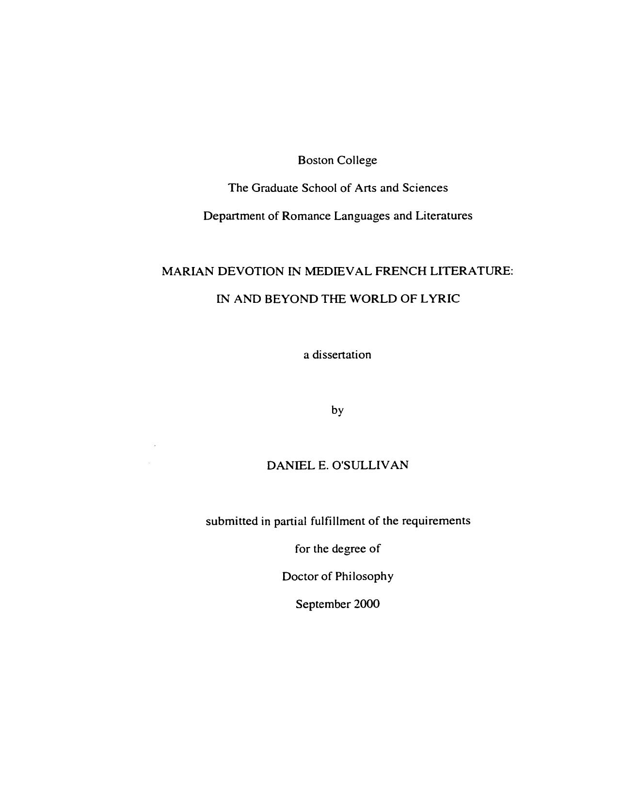 Marian devotion in medieval French literature : in and beyond the world of lyric by O’Sullivan Daniel E