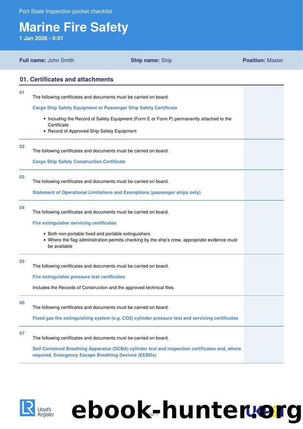 Marine Fire Safety Checklist by Unknown
