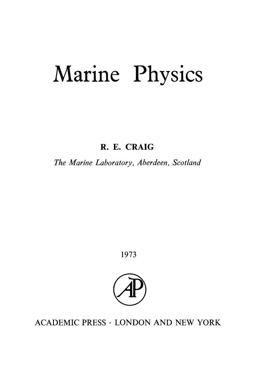 Marine Physics by R. Craig (Auth.)