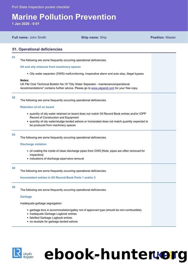 Marine Pollution Prevention Checklist by Unknown