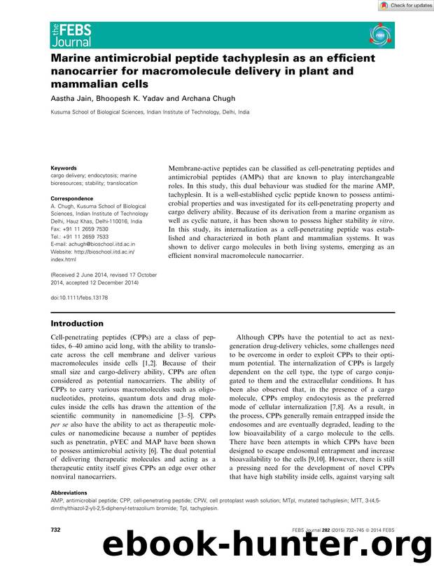 Marine antimicrobial peptide tachyplesin as an efficient nanocarrier for macromolecule delivery in plant and mammalian cells by Unknown