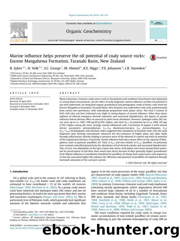 Marine influence helps preserve the oil potential of coaly source rocks: Eocene Mangahewa Formation, Taranaki Basin, New Zealand by R. Sykes & H. Volk & S.C. George & M. Ahmed & K.E. Higgs & P.E. Johansen & L.R. Snowdon