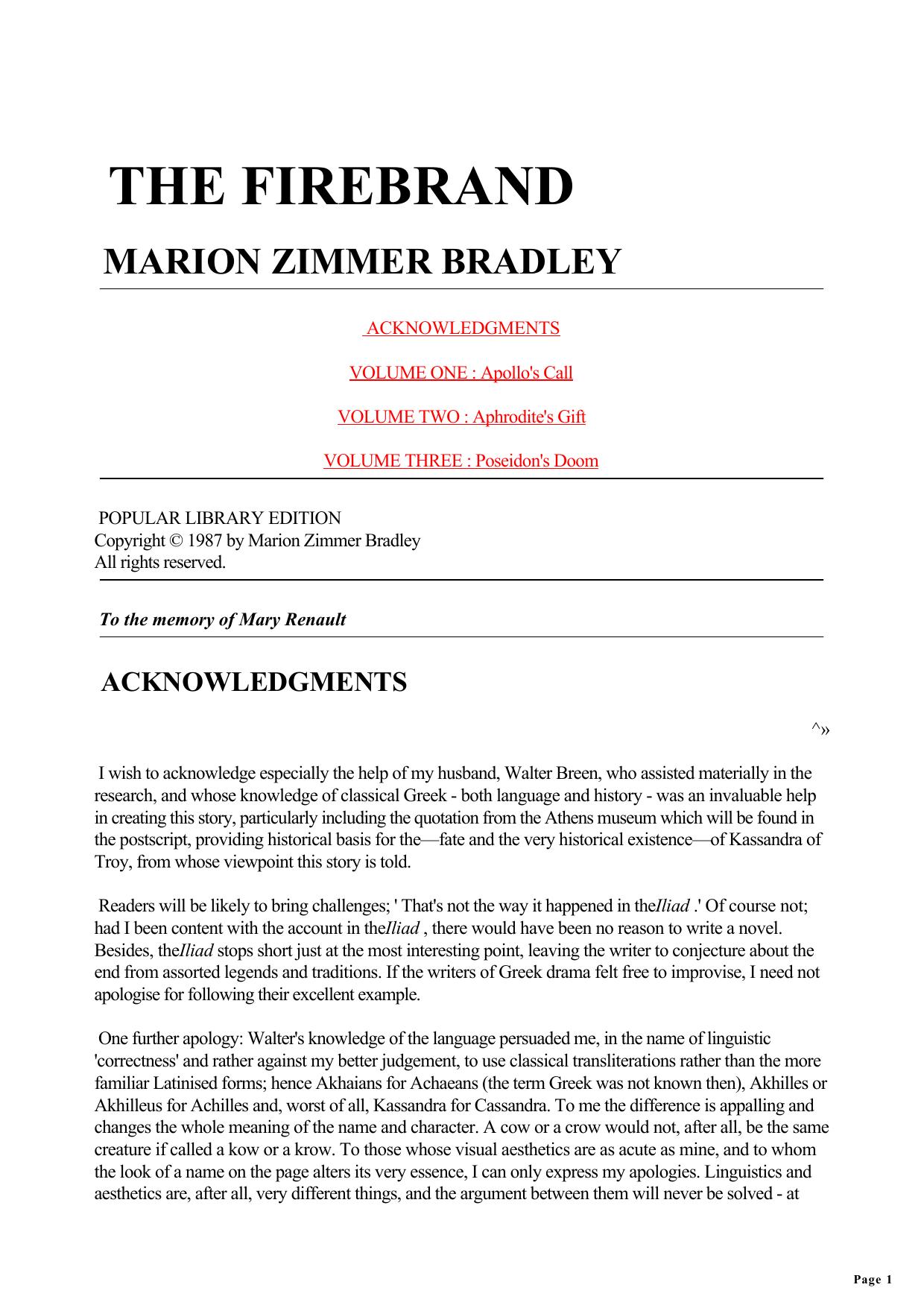 Marion Zimmer Bradley by The Firebrand