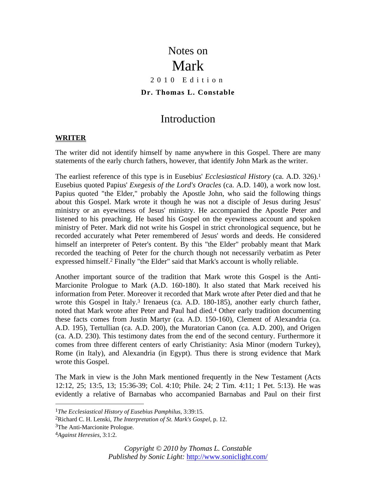 Mark by Dr. Thomas L. Constable