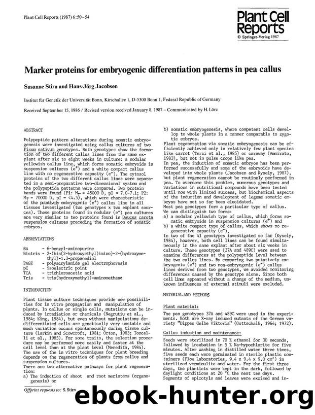 Marker proteins for embryogenic differentiation patterns in pea callus by Unknown