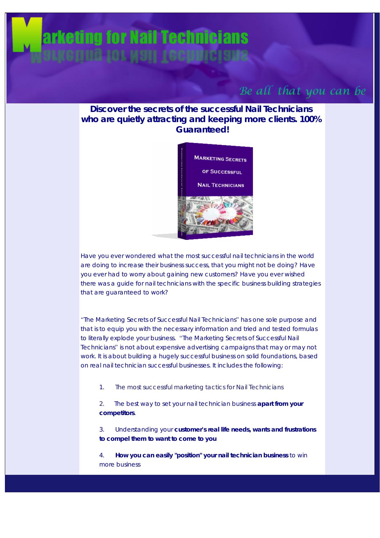 Marketing Secrets Of Successful Nail Technicians. by Best of Kuszter's Collection