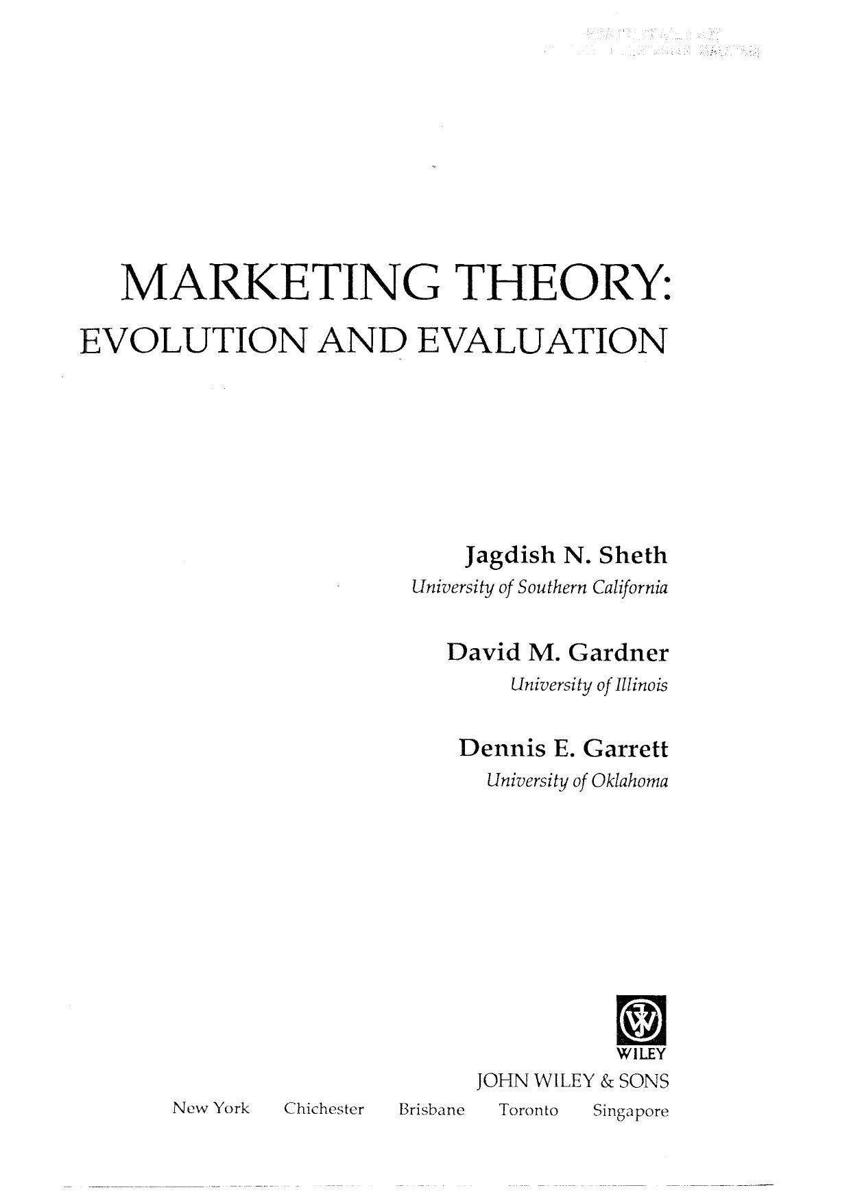 Marketing Theory: Evolution and Evaluation by Jagdish N. Sheth