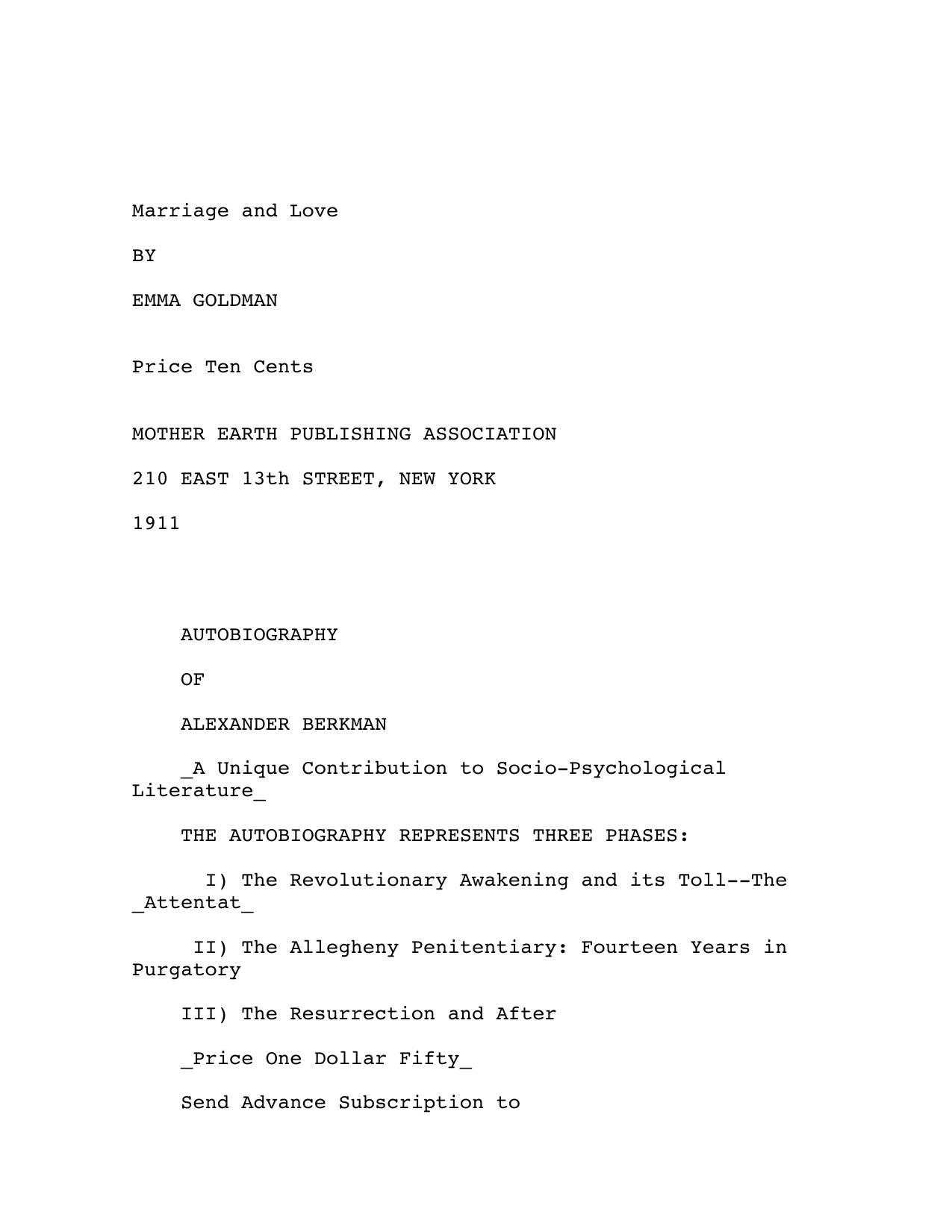 Marriage and Love by Emma Goldman