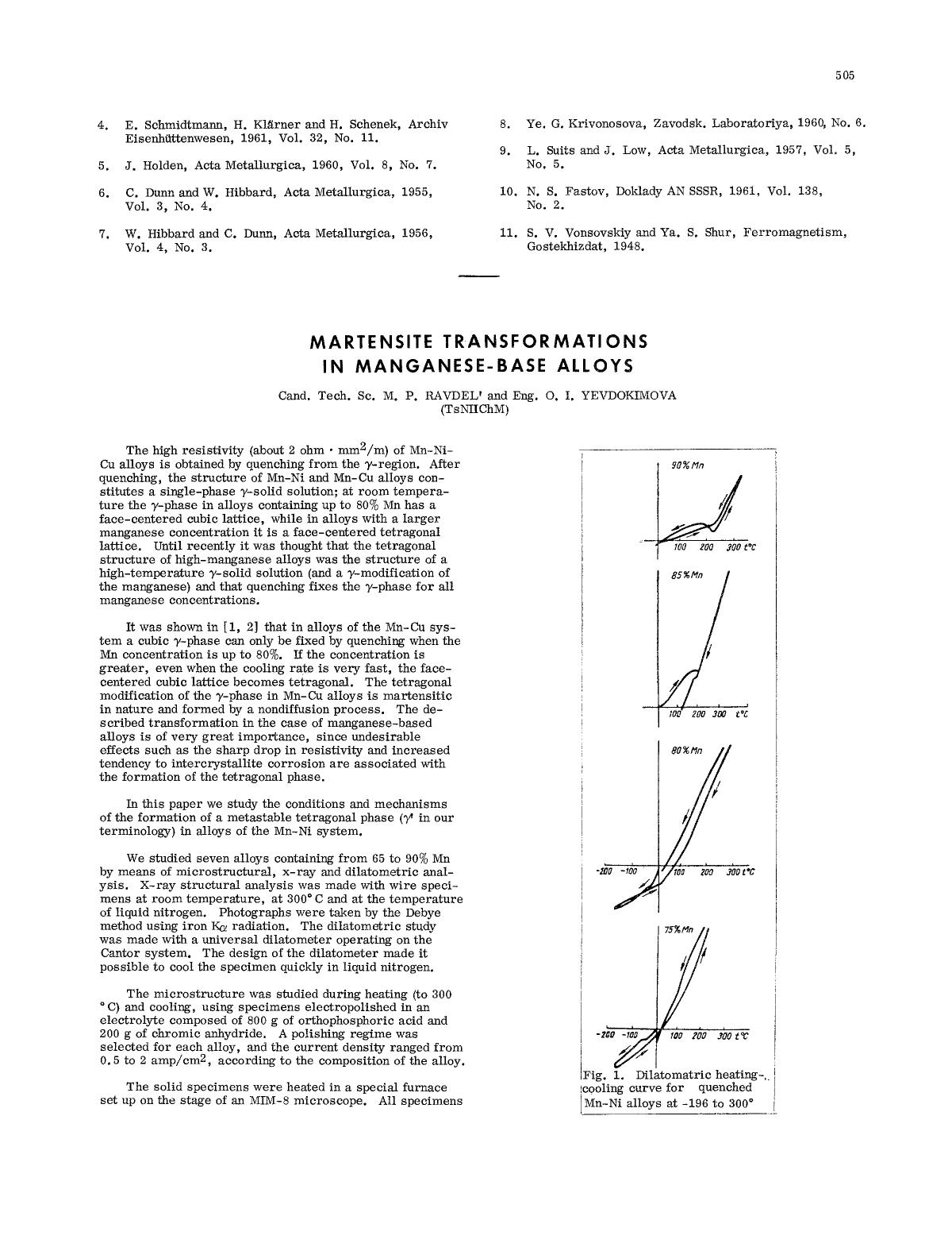 Martensite transformations in manganese-base alloys by Unknown