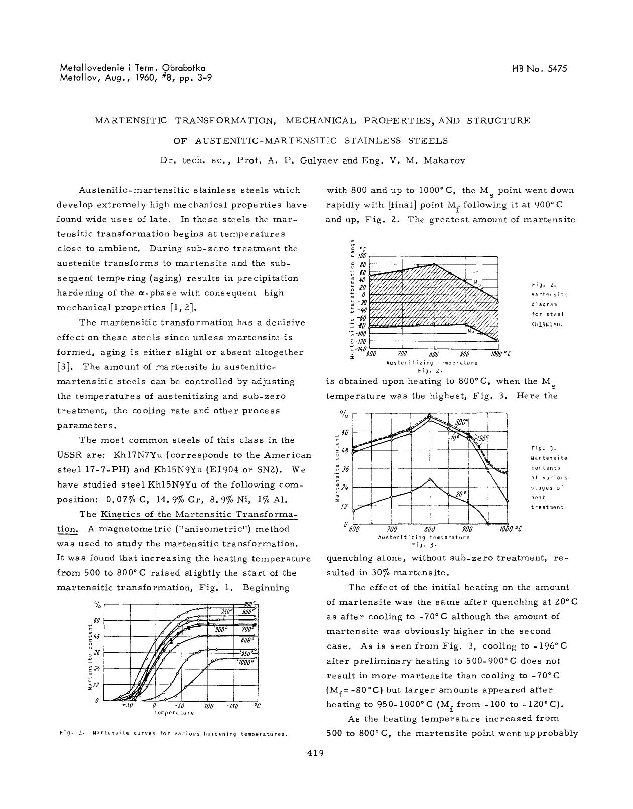 Martensitic transformation, mechanical properties, and structure of austenitic-martensitic stainless steels by Unknown