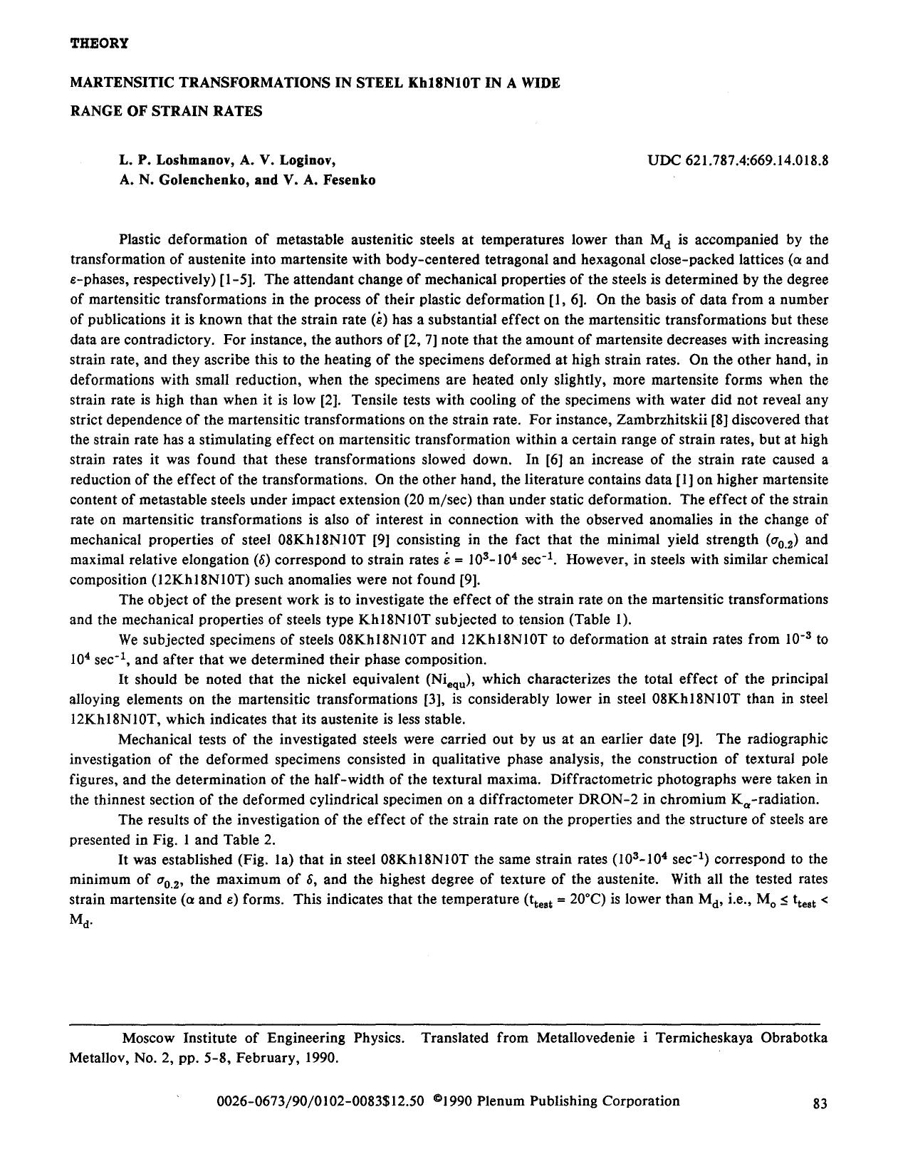 Martensitic transformations in steel Kh18N10T in a wide range of strain rates by Unknown