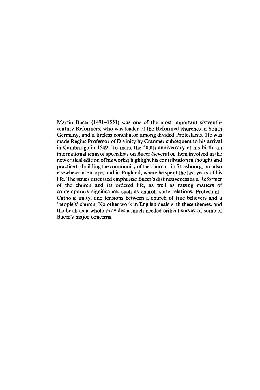 Martin Bucer: Reforming Church and Community by D. F. Wright