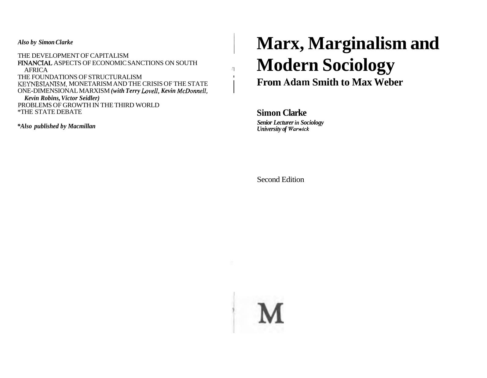Marx, Marginalism and Modern Sociology: From Adam Smith to Max Weber by Simon Clarke