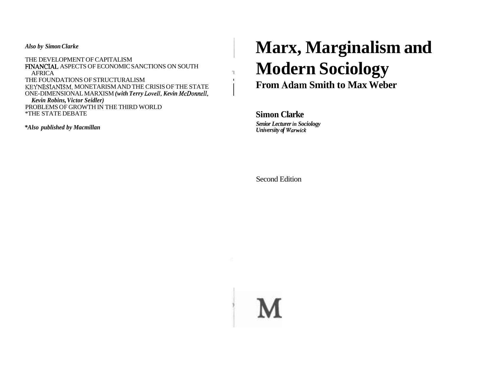 Marx, Marginalism, And Modern Sociology [From Adam Smith To Max Weber] by Unknown
