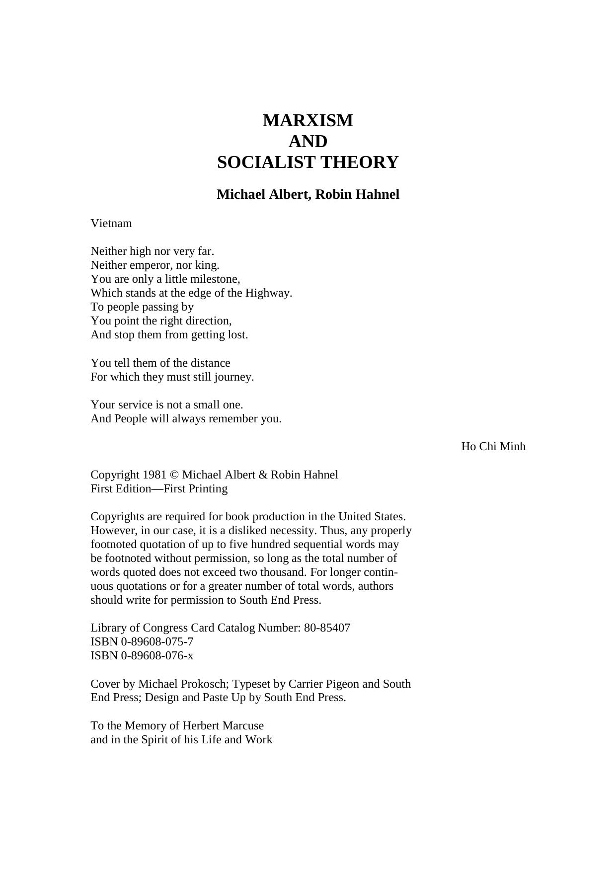 Marxism and Socialist Theory: Socialism in Theory and Practice by Michael Albert Robin Hahnel