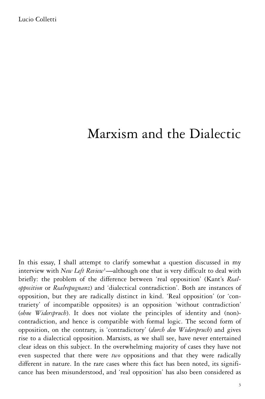 Marxism and the Dialectic by Lucio Colletti