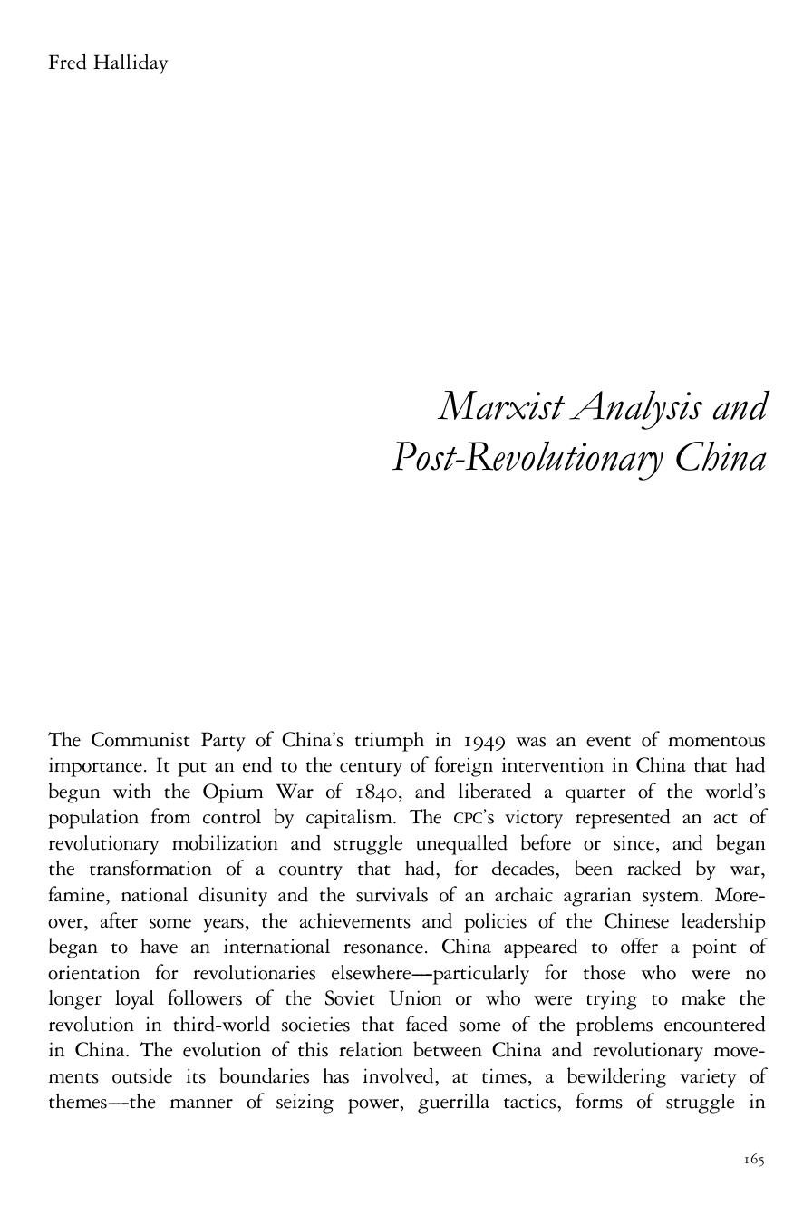 Marxist Analysis and Post-Revolutionary China by Fred Halliday