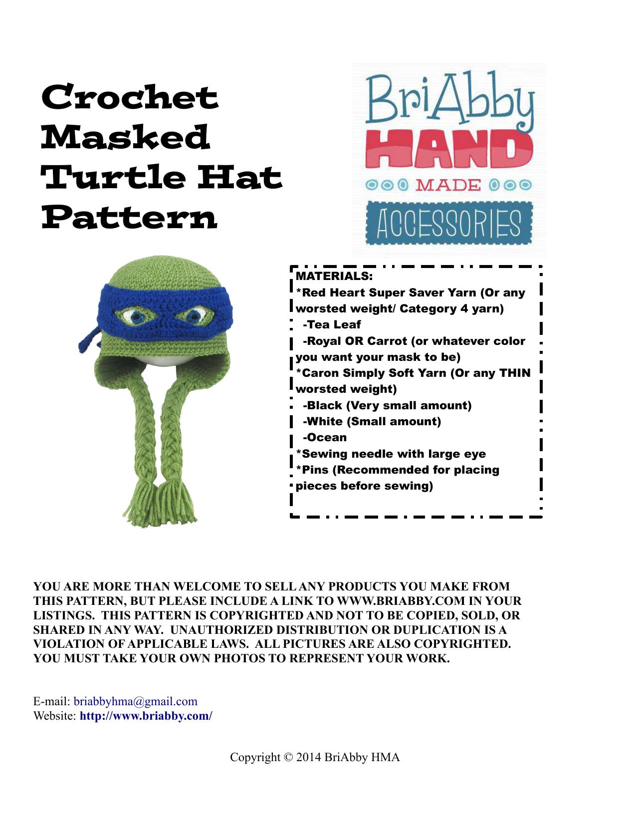Masked Turtle Hat Pattern by Unknown