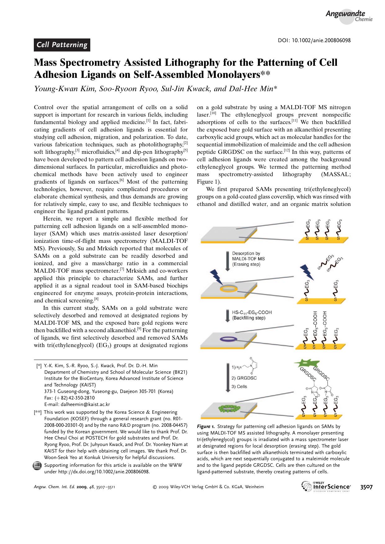 Mass Spectrometry Assisted Lithography for the Patterning of Cell Adhesion Ligands on Self-Assembled Monolayers by Unknown