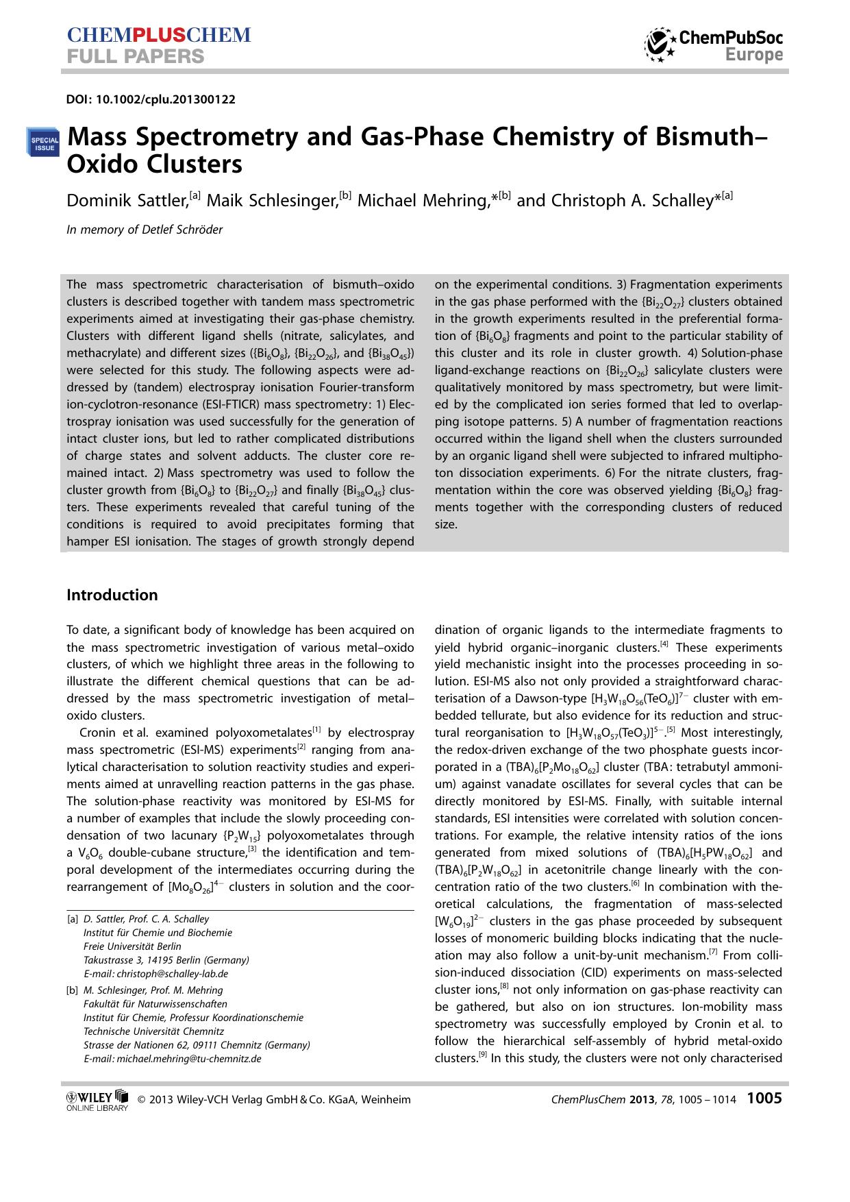 Mass Spectrometry and GasPhase Chemistry of BismuthOxido Clusters by Unknown