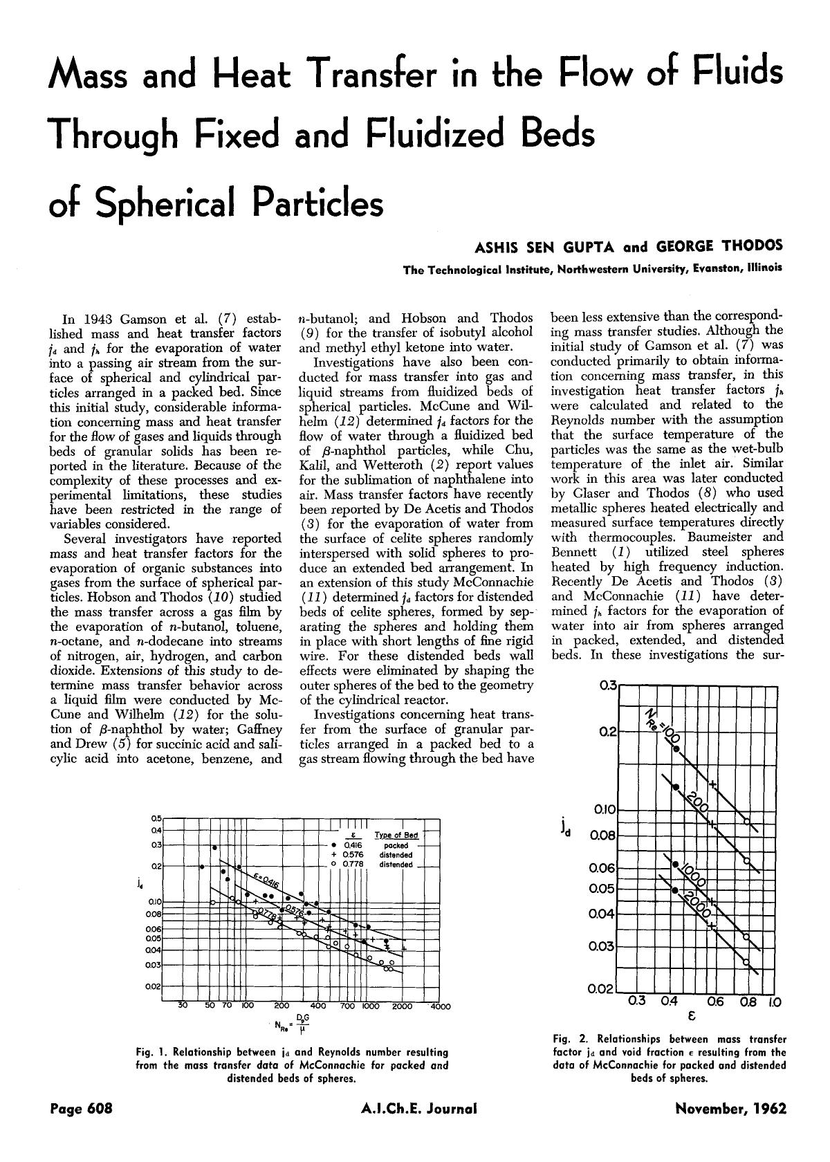 Mass and heat transfer in the flow of fluids through fixed and fluidized beds of spherical particles by Unknown