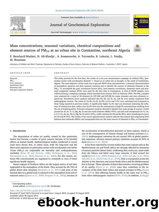Mass concentrations, seasonal variations, chemical compositions and element sources of PM10 at an urban site in Constantine, northeast Algeria by unknow