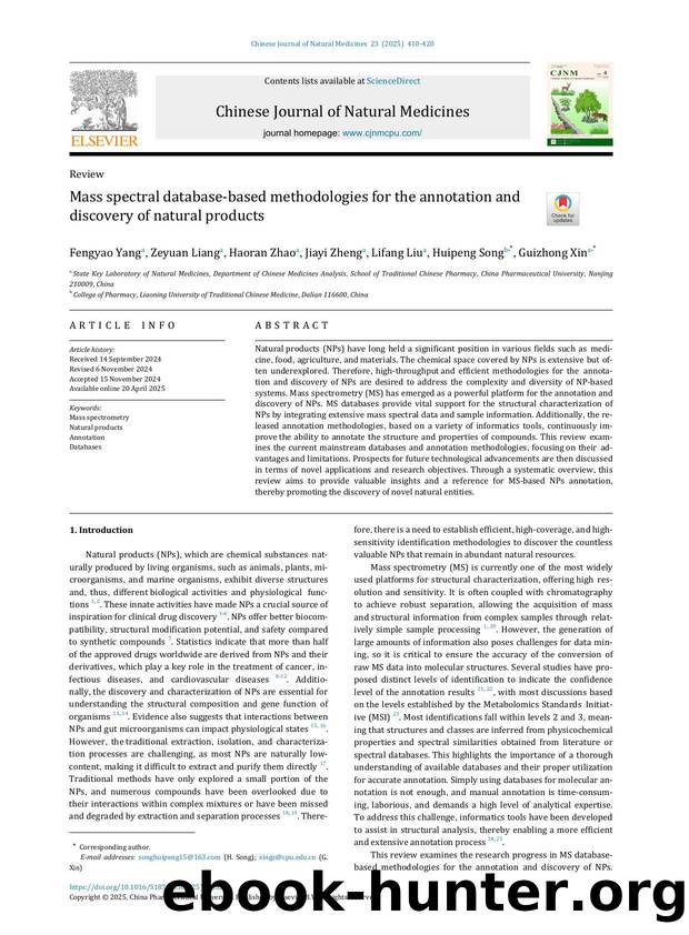 Mass spectral database-based methodologies for the annotation and discovery of natural products by Fengyao Yang & Zeyuan Liang & Haoran Zhao & Jiayi Zheng & Lifang Liu & Huipeng Song & Guizhong Xin