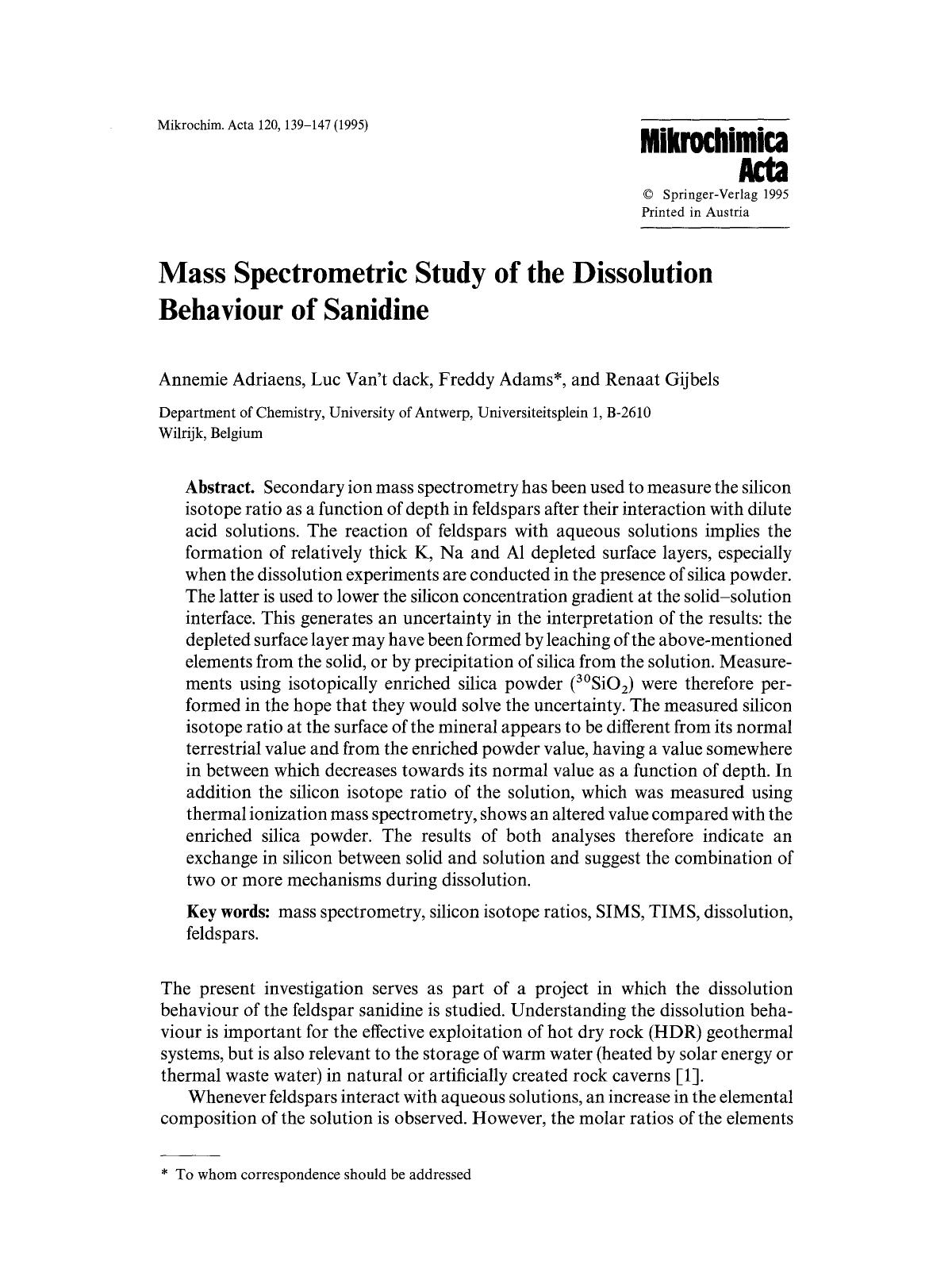 Mass spectrometric study of the dissolution behaviour of sanidine by Unknown