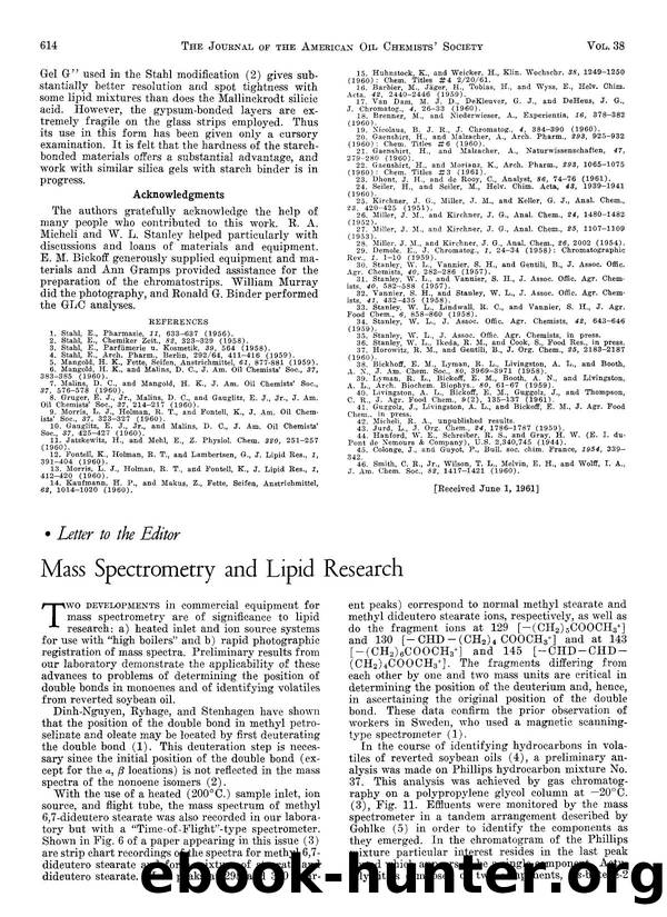 Mass spectrometry and lipid research by Unknown