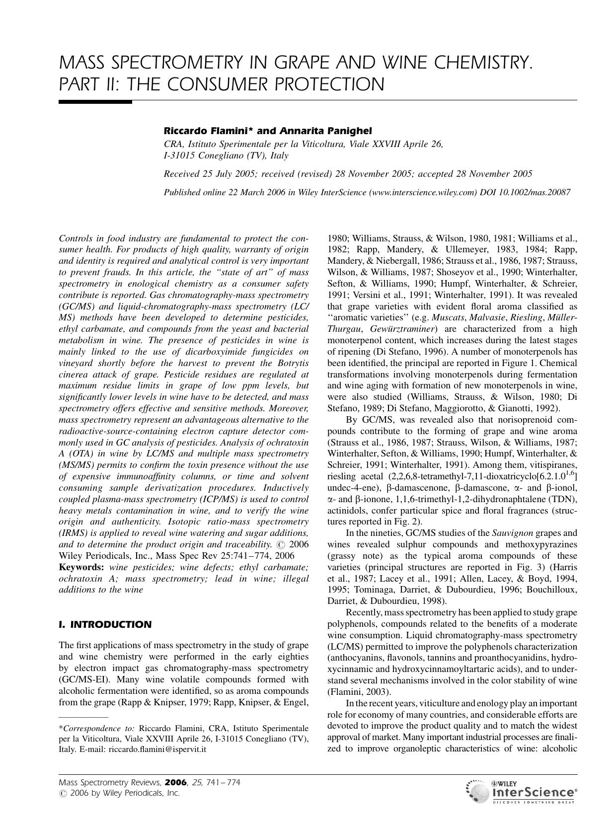 Mass spectrometry in grape and wine chemistry. Part II: The consumer protection by Unknown