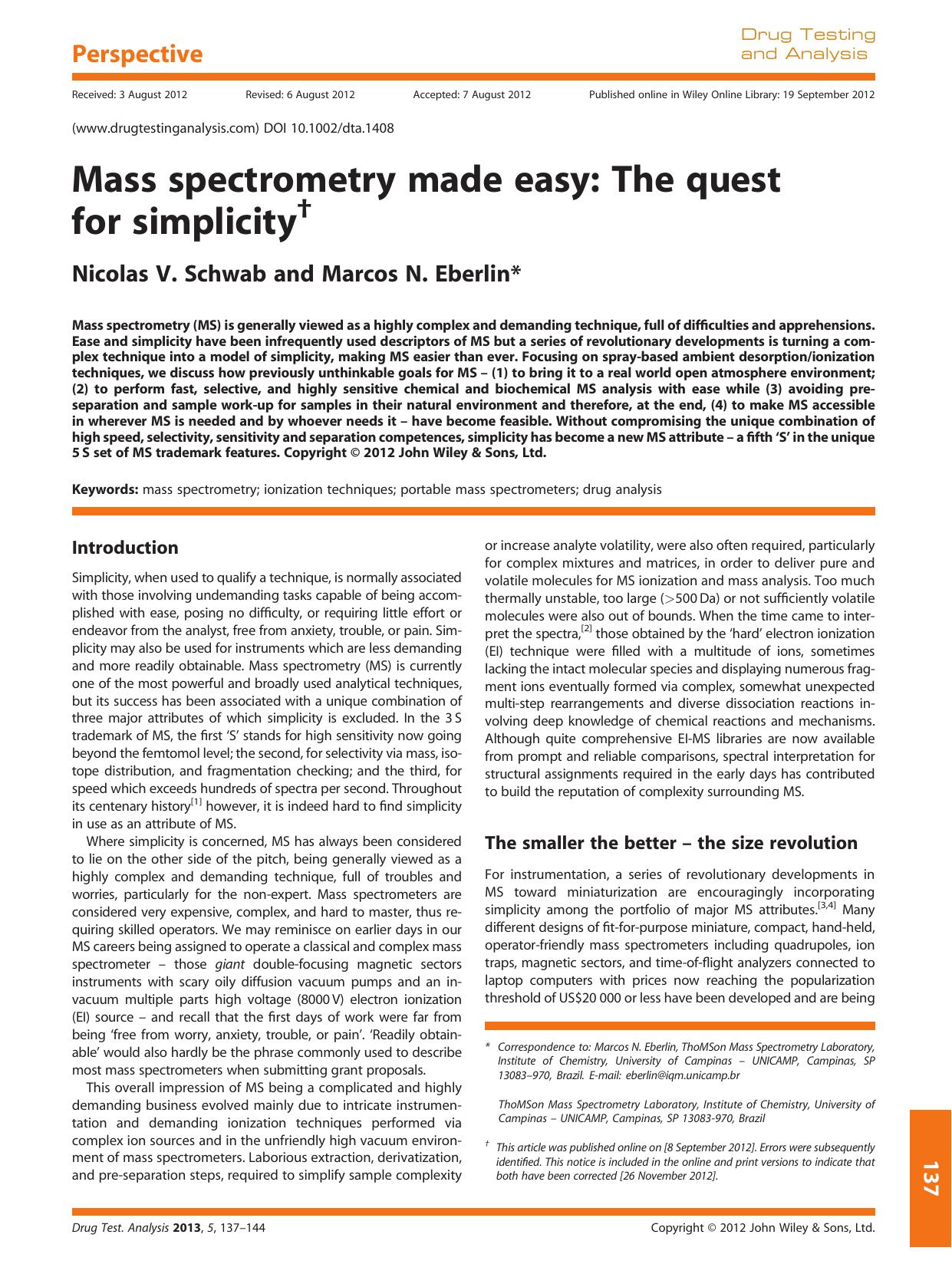 Mass spectrometry made easy: The quest for simplicity by Unknown