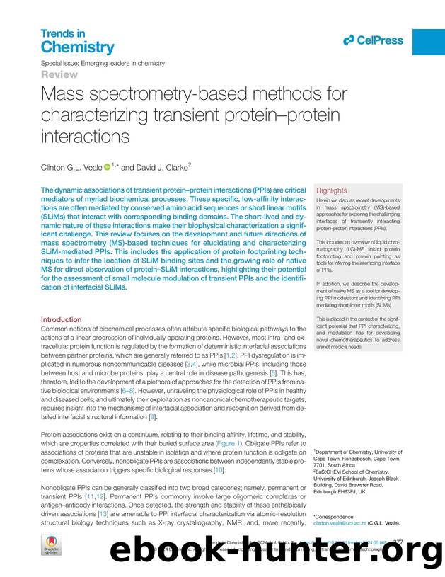 Mass spectrometry-based methods for characterizing transient protein-protein interactions by Clinton G.L. Veale & David J. Clarke
